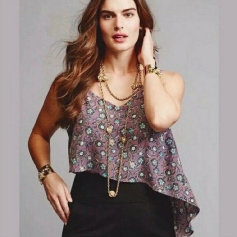 CAbi Scrollwork lavender blue floral cami w ivory